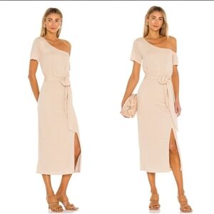 Lovers + Friends Beige One-Shoulder Midi Dress